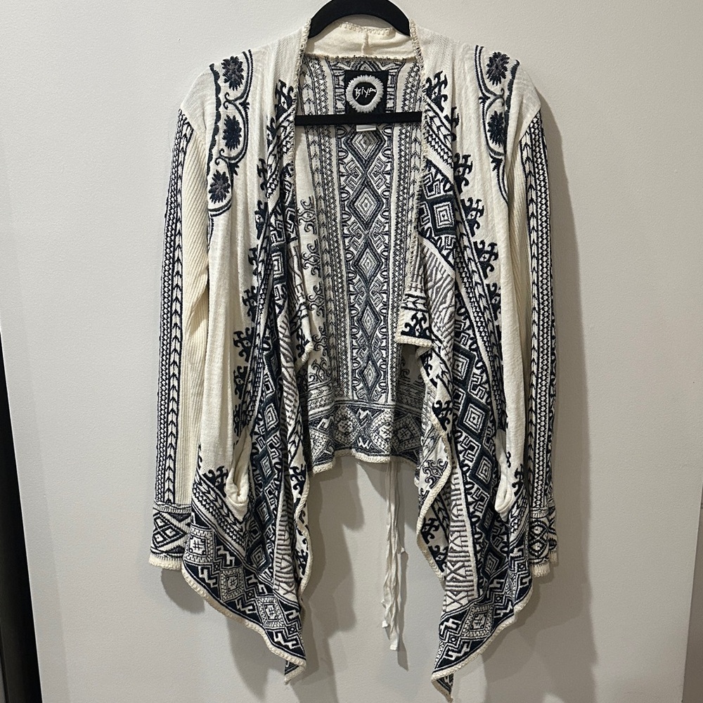 Boho Cardigan with Blue Embroidery by BIYA a Johnny Was Brand- Indie, Boho